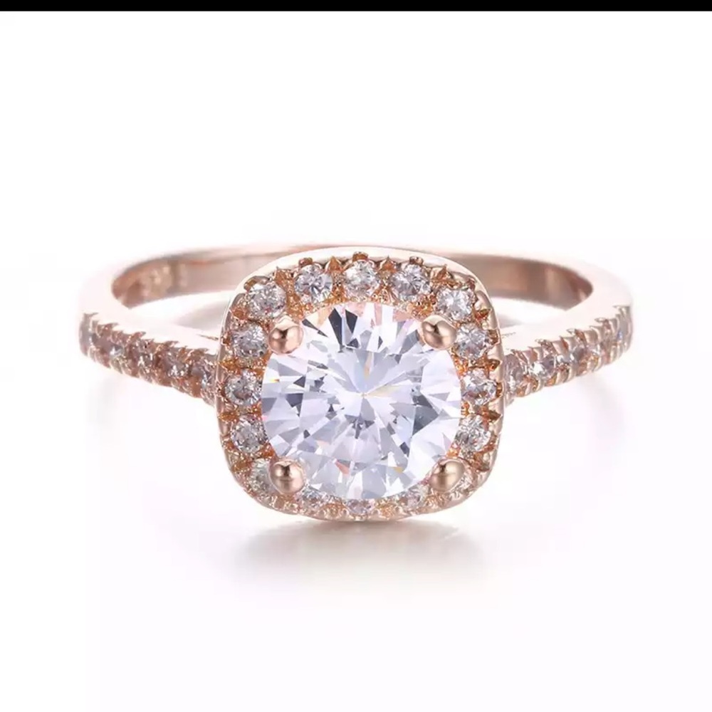 S925 Rings Rose gold Color Square Simple Ring